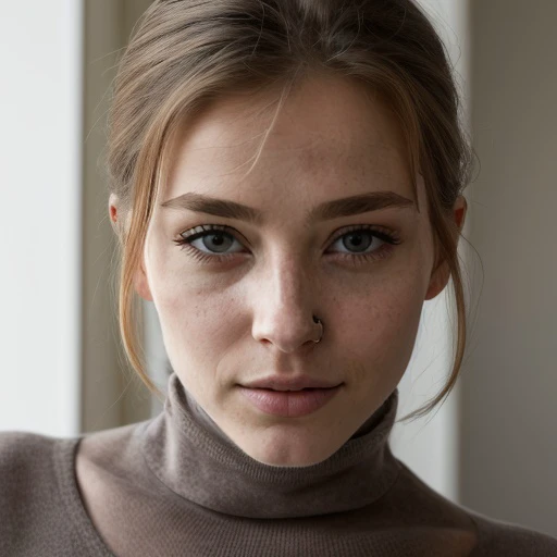 <lora:katerinasoria_sd15_512_128_64_v1:1> 1girl solo looking at viewer wearing a turtleneck sweater epiCRealism