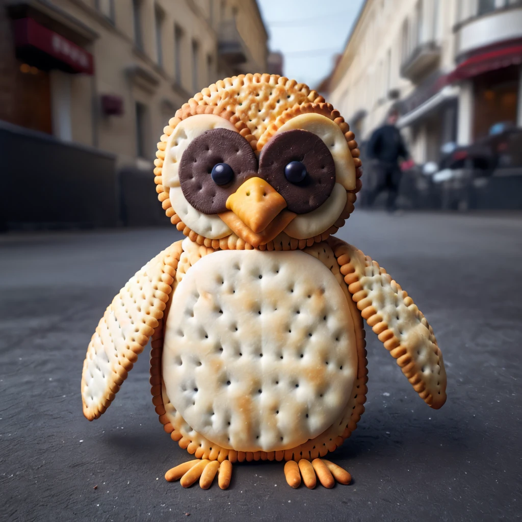 noc-crackers penguin, street  <lora:noc-crackers2:1>