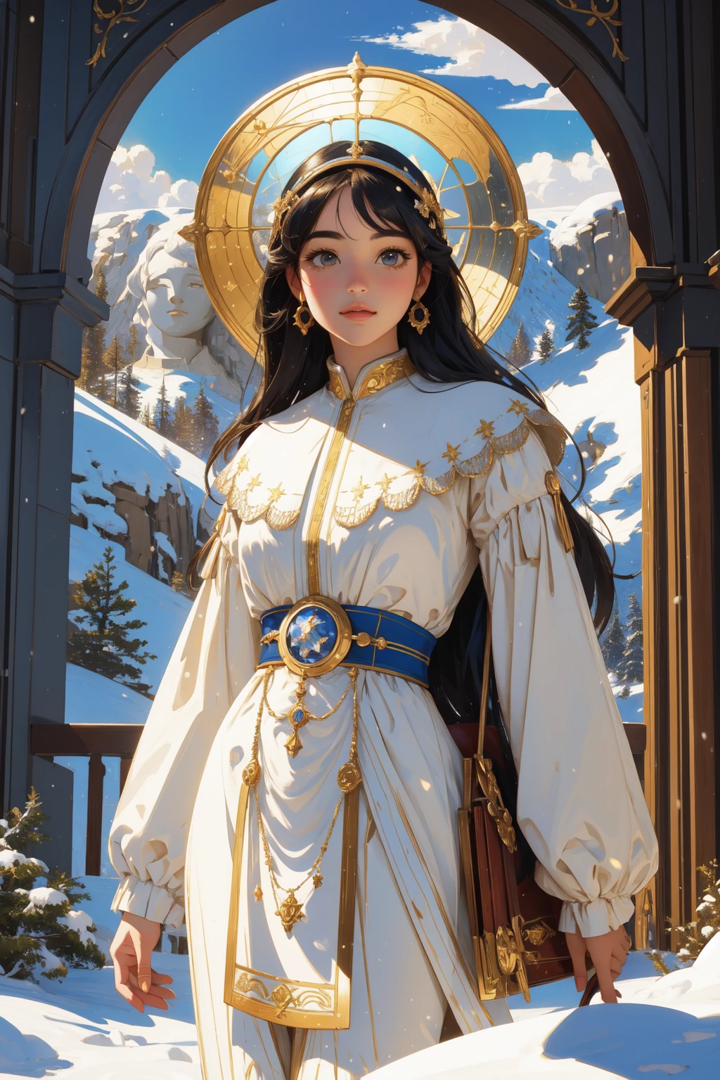 1girl, professional, Impressionism, lovely, landscape of a Cluttered Serious ([Coral Reef:Museum:3]:1.3) from inside of The Mount Rushmore, stylized, Byzantine roots and Zodiacal light in background, Snowy, figurativism art, (impressionism art stylized by Herb Trimpe:1.1) , Ultrarealistic, Satisfying, flat lighting, 800mm lens, Albumen, Gold Leafing, layered textures, 64K, wallpaper