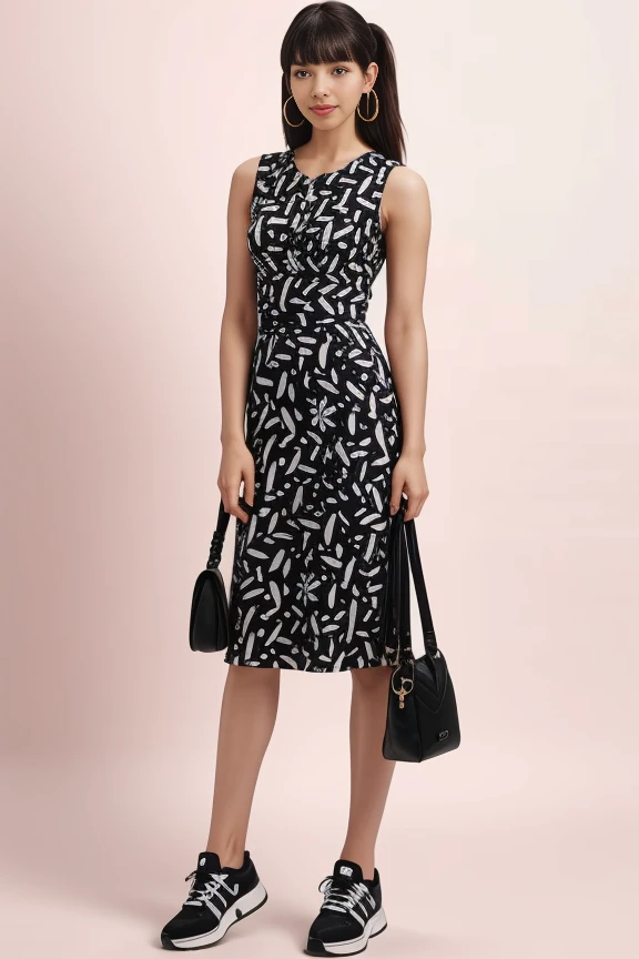 realistic, masterpiece, high detailed skin, looking at viewer, full body shot, white background
<lora:Black_Jumpsuit_By_Stable_Yogi:0.8> ju0mp0su0it2024-01-13, jewelry, earrings, shoes, hoop earrings, sneakers, handbag, pony tail, bangs