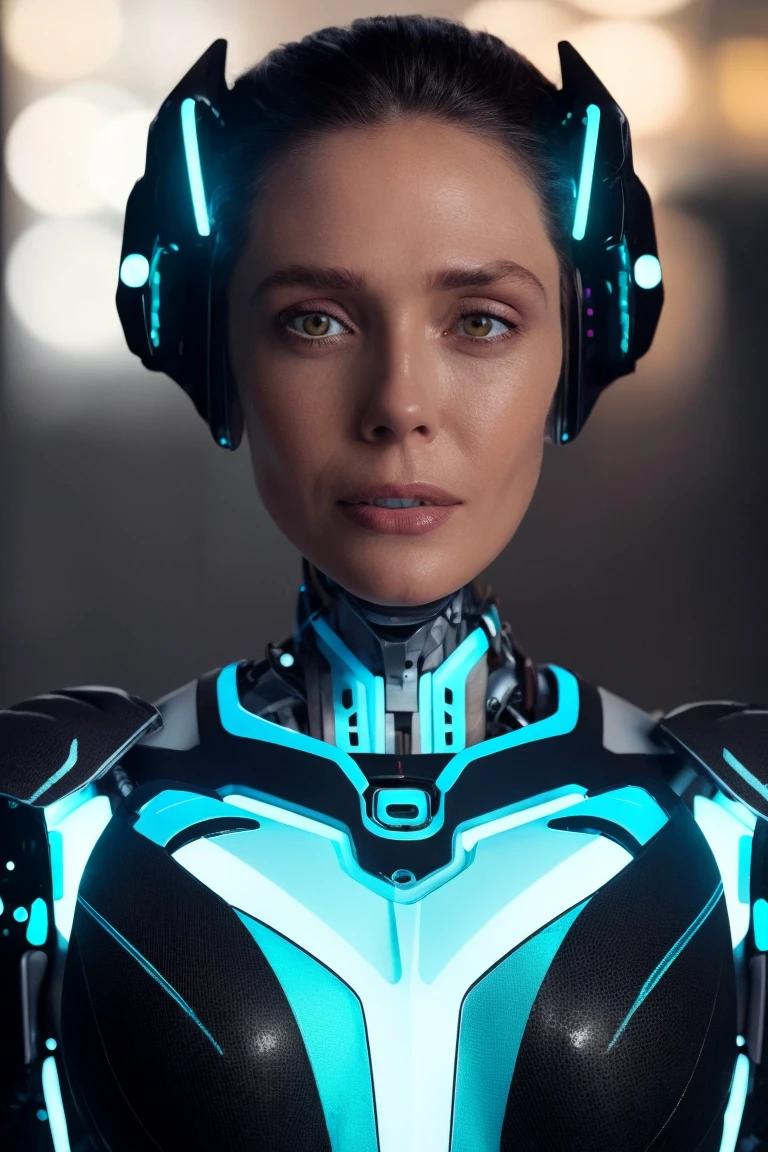 headshot, (futuristic cyborg lady:1.25), mechanical body, rainy, wet, at night, neon light, soft colors, bokeh, masterpiece, high quality, (high detailed skin:1.1)
<lora:elizabeth_olsen_lora_v01:1> liz89