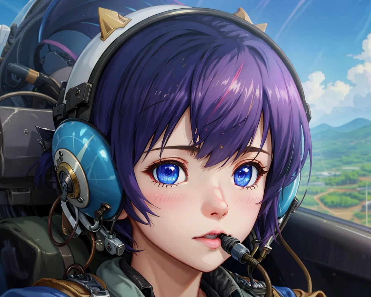 best quality,masterpiece,highly detailed,ultra-detailed, <lora:neg4all_bdsqlsz_V3.5:-1>,1girl, <lora:jetpilotpov:0.75>pilot pov, pilot, military, helmet, cockpit, science fiction,blue sky, fighter jet, ,medium shot,micro shorts, pilot mask, extremely detailed eyes, fantastic details full face, mouth, trending on artstation, pixiv, cgsociety, hyperdetailed Unreal Engine 4k 8k ultra HD,