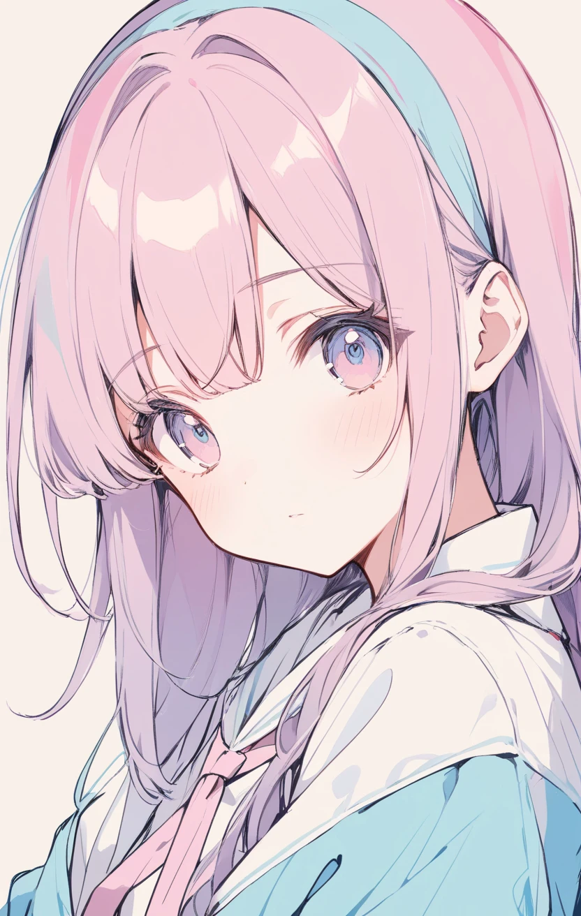 pastel colors, lineart, jaggy lines, 1girl, portrait, best quality, masterpiece, oldest