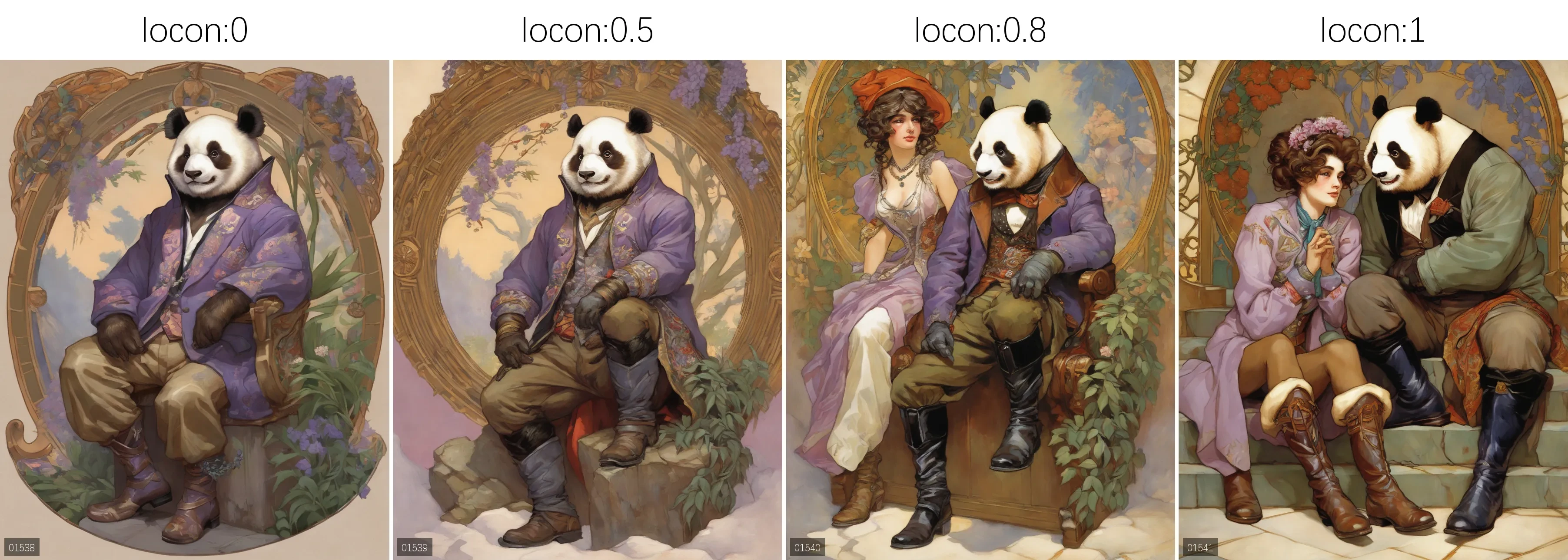 designed by greg rutkowski, thomas kindkade, alphonse mucha, loish and norman Rockwell, Oil painting, (anthro humanoid giant panda male furry:1.3), she is looking away, dressed in Exquisite jacket, pants, boots, gloves, The jacket, pants, boots, gloves is buttoned up, she has Side-swept curls hair, Lavender Bandanna, inside of a Tundra, Horror, 50mm, <lora:furtasticcoffeeturbovis_locon:0>
