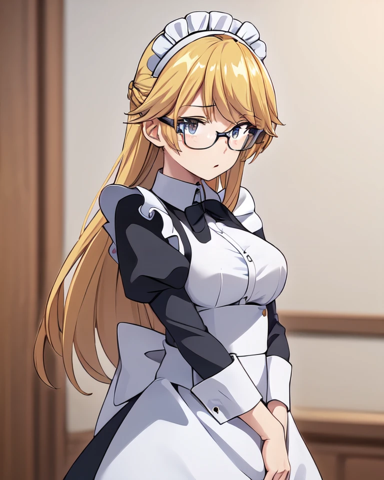 <lora:Alicia-NAI-LyCORIS-512px:0.7>
1girl, solo, hlcka, v_arms, wearing (maid_uniform, maid_headdress), bow, ribbon, glasses