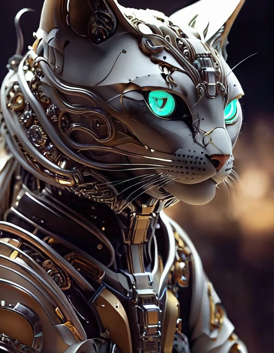 cinematic photo no humans, cat, black background, robot, science fiction, simple background, cable, machine, mecha, Feline, glowing, intricate, elegant, highly detailed, deep color, bright colors, sharp focus, epic, magical, mystical, scenic, very beautiful, singular, romantic, coherent, cute, perfect, illuminated, clear, futuristic, inspired, ambient light
<lora:FelineCraft-000007:1>, , <lora:FILM_PHOTOGRAPHY_STYLE:0.25> . 35mm photograph, film, bokeh, professional, 4k, highly detailed