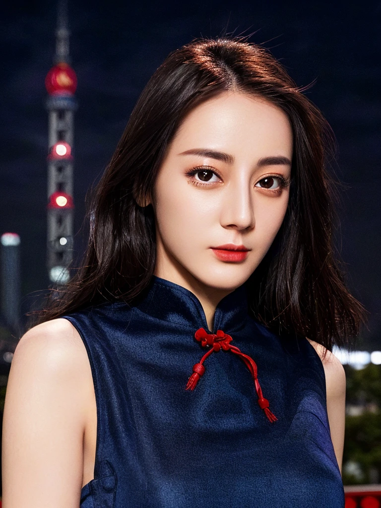 1girl, (wearing a cheongsam:1.2),(in Shanghai city:1.2),(RAW photo, best quality), (realistic, photo-realistic:1.4), masterpiece, an extremely delicate and beautiful, extremely detailed, 2k wallpaper, Amazing, finely detail, extremely detailed CG unity 8k wallpaper, ultra-detailed, highres, soft light, beautiful detailed girl, extremely detailed eyes and face, beautiful detailed nose, beautiful detailed eyes,cinematic lighting,perfect anatomy,(slim body:1.3),long hair,(black hair:1.2),city lights at night,<lora:add_detail:0.5> <lora:Dilraba_V1:0.9>