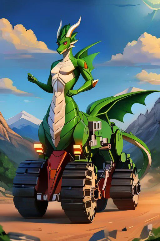 anthro dragon, wilwari ground vehicle, vehicle taur, vehicle robot, robot centaur, dragon taur, wheels, solo, pale skin, centaur, wings, (taur:1.2), solo, full body, red eyes, portrait, mountains, masterpiece, (highres), 16K, hyper-detailed, boring_e621_v4, updn