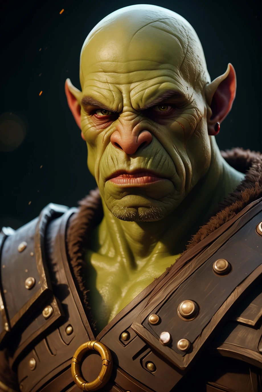 portrait of orc warrior,blizzard entertainment,detailed skin,skin imperfections,warcraft,The lighting should be warm and inviting,background Cinematic Hollywood Film Style,shallow depth of field,vignette,highly detailed,high budget,bokeh,cinemascope,moody,epic,gorgeous,film grain,grainy,<lora:barbarian:0.45>,