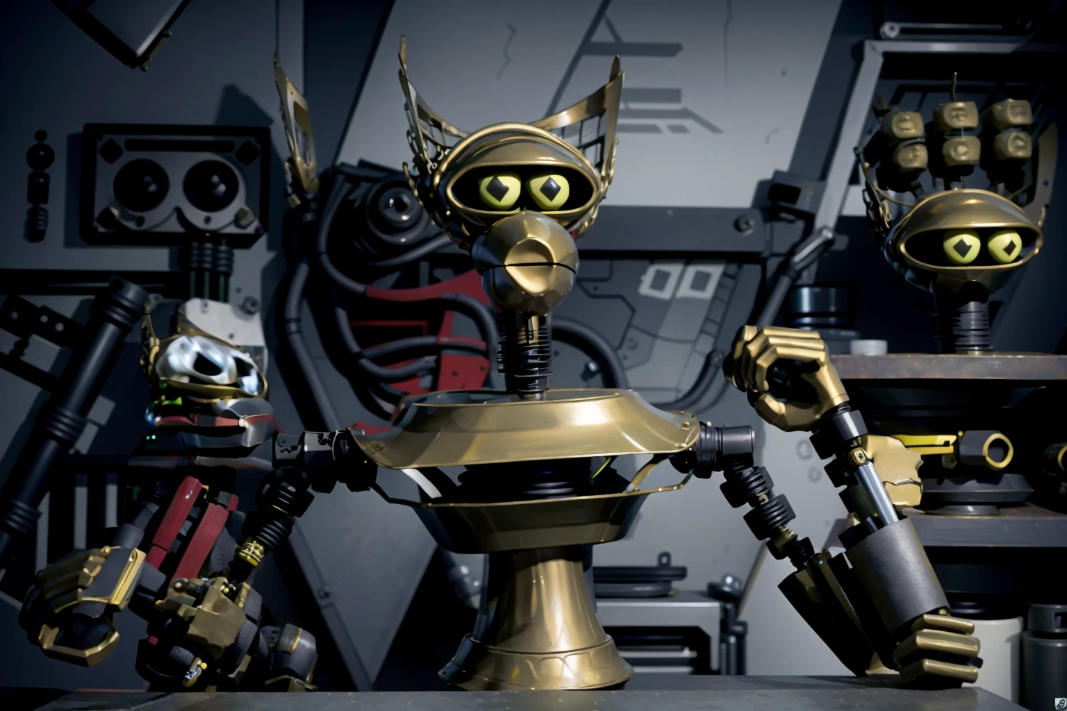 RAW photo of a robot, cyberpunkinterior <lora:Crow_T._Robot-000013:1> ,<lora:ARWCyberpunkInterior:1>