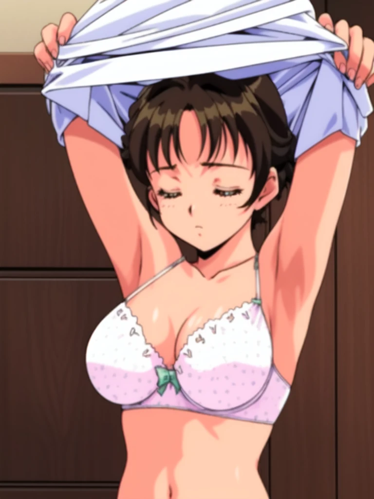 <lora:fujisaki_mika:0.8> fujisakimika, 1girl, solo, underwear, undressing, lingerie, bra, panties, armpits, underwear only, closed eyes, arms up, hotel_in_the_room, large_breasts
masterpiece, high quality, very_high_resolution, large_filesize, full color,