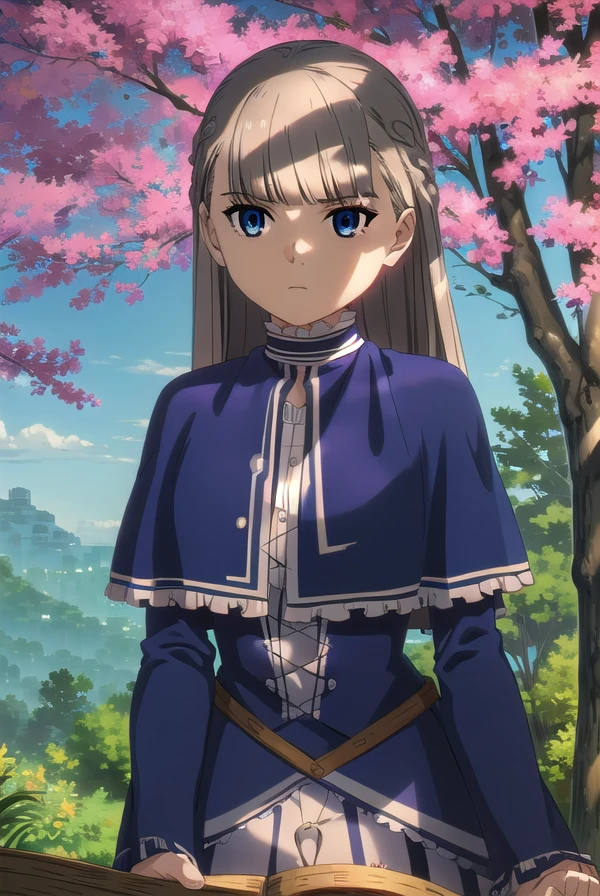 lawine, <lora:lawine-alpha-lora-nochekaiser:1>,
lawine, long hair, bangs, blue eyes, brown hair, braid, low-tied long hair,
BREAK long sleeves, dress, frills, capelet, blue dress, blue capelet,
BREAK outdoors, forest, nature, grass, sky, sun, clouds,
BREAK looking at viewer, (cowboy shot:1.5),
BREAK <lyco:GoodHands-beta2:1>, (masterpiece:1.2), best quality, high resolution, unity 8k wallpaper, (illustration:0.8), (beautiful detailed eyes:1.6), extremely detailed face, perfect lighting, extremely detailed CG, (perfect hands, perfect anatomy),