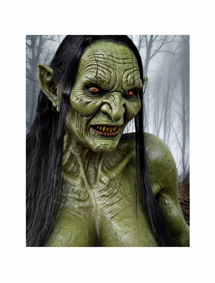 photo of evil hag Baba_Yaga_-_the_hag, giant woman, vagina, tall, and hungry, standing near camp fire <lora:Baba_Yaga_-_the_hag:0.6> swamp hag, night, scary, tall, black haired crone with bright light, muscular skeletal ripped green skinned body, black haired crone with (huge saggy breasts), yellow green glowing eyes, huge saggy breast, baba yaga, swamp hag, wvil witch, deals with the devil, blood, fire, red rim lights, nasty, gross, wets, slime, ooze, woman nsfwEM , by dnd