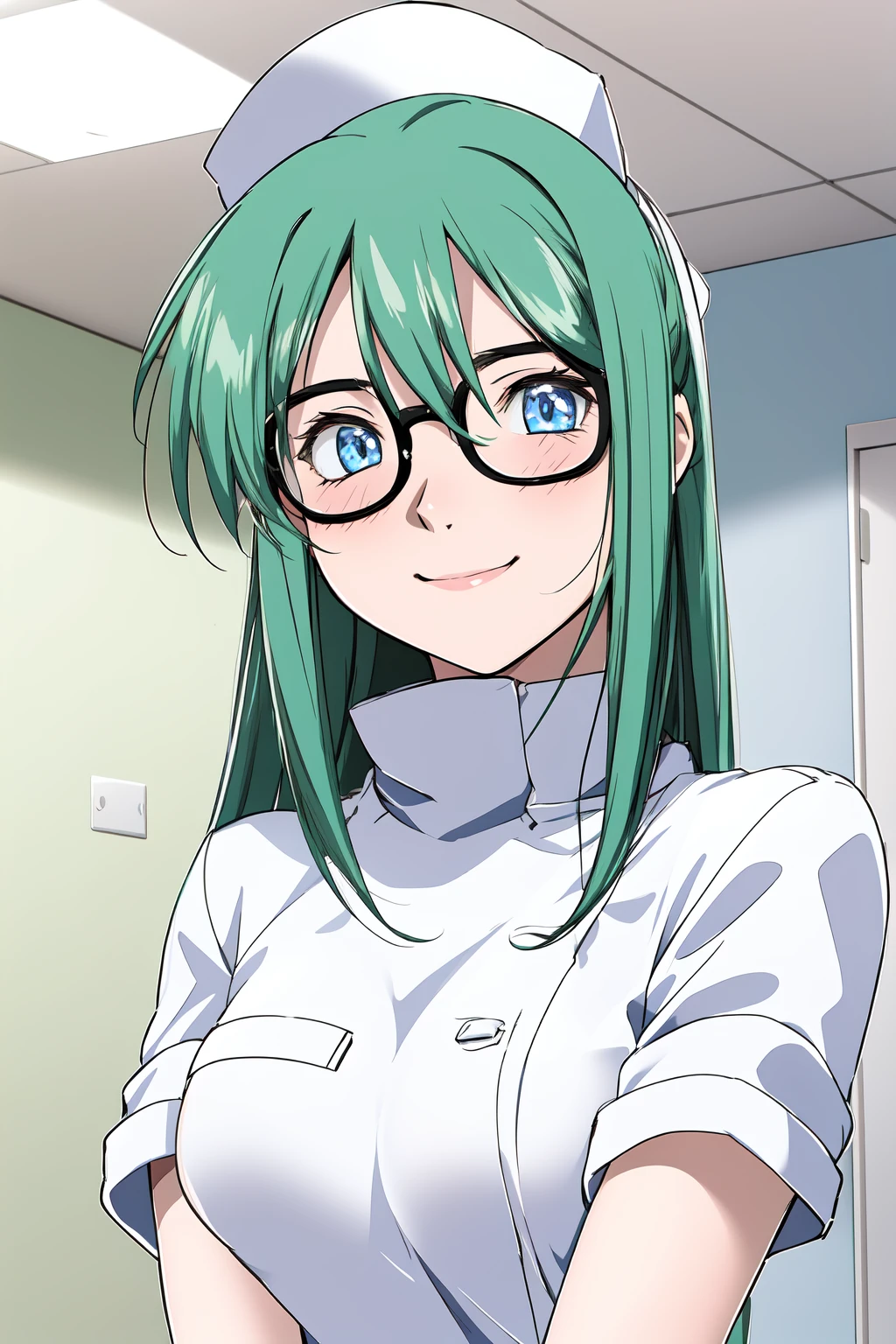 (RAW photo, best quality), 1girl,  natural lighting, indoor,
 <lora:innai_kansen_orikawa_satsuki_v2_2:1>, orikawa satsuki, 
eyeglasses, light smile, blush, nurse uniform, nurse cap,
