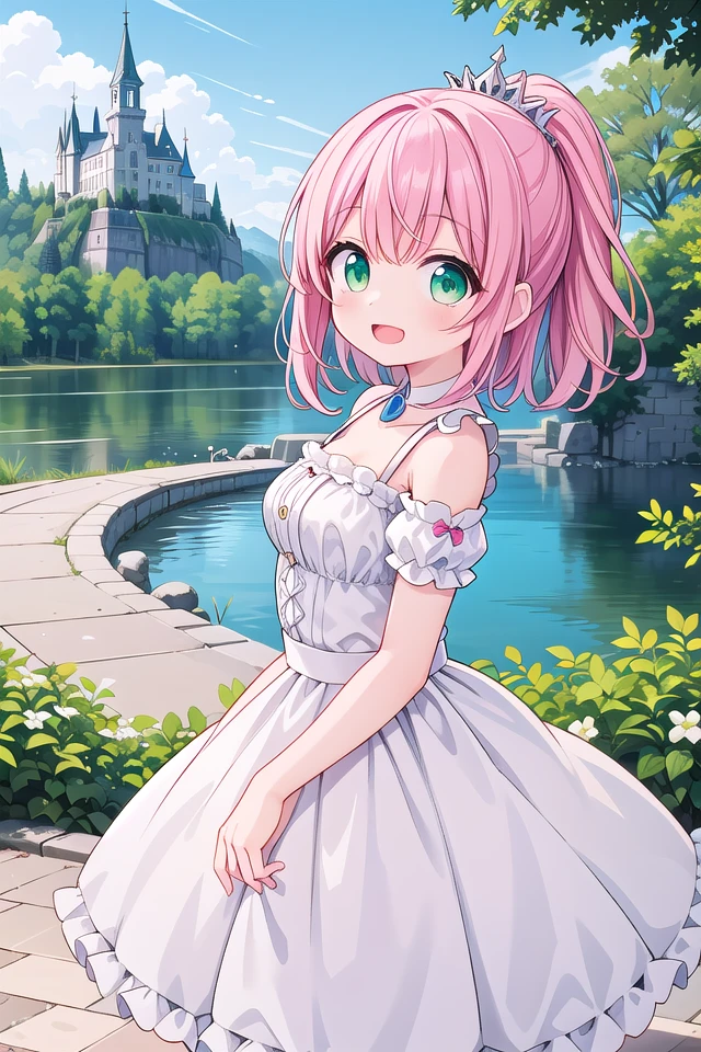 insanely detailed, absurdres, ultra-highres, ultra-detailed, best quality,
1girl, solo, nice hands, perfect hands,
BREAK
(wearing princess dress), teara,
happy smile, laugh, open mouth,
standing,
from side, cowboy shot, looking at viewer, (holding bar:-1.5), (hip:-1.5)
BREAK
slender, kawaii, perfect symmetrical face, ultra cute girl, ultra cute face, ultra detailed eyes, ultra detailed hair, ultra cute, ultra beautiful,
BREAK
fantasy world, (castle in background, lake:1.3), (very wide, panorama view, sense of depth, magnificent view:1.3)
BREAK
princess girl, pink hair, green eyes, medium breasts