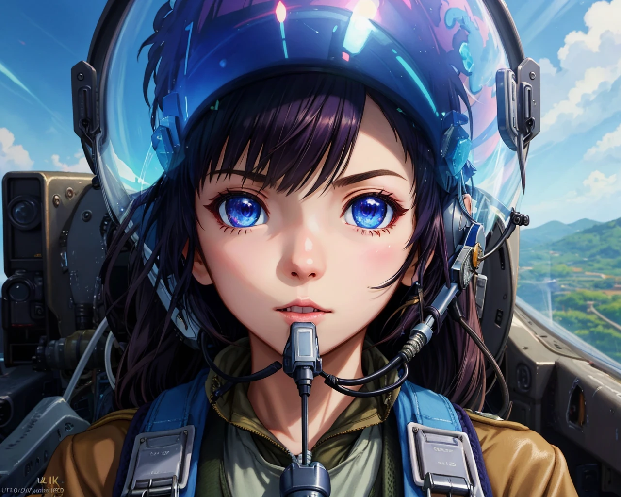 best quality,masterpiece,highly detailed,ultra-detailed, <lora:neg4all_bdsqlsz_V3.5:-1>,1girl, <lora:jetpilotpov:0.75>pilot pov, pilot, military, helmet, cockpit, science fiction,blue sky, fighter jet, pilot mask,medium shot,micro shorts,, extremely detailed eyes, fantastic details full face, mouth, trending on artstation, pixiv, cgsociety, hyperdetailed Unreal Engine 4k 8k ultra HD,