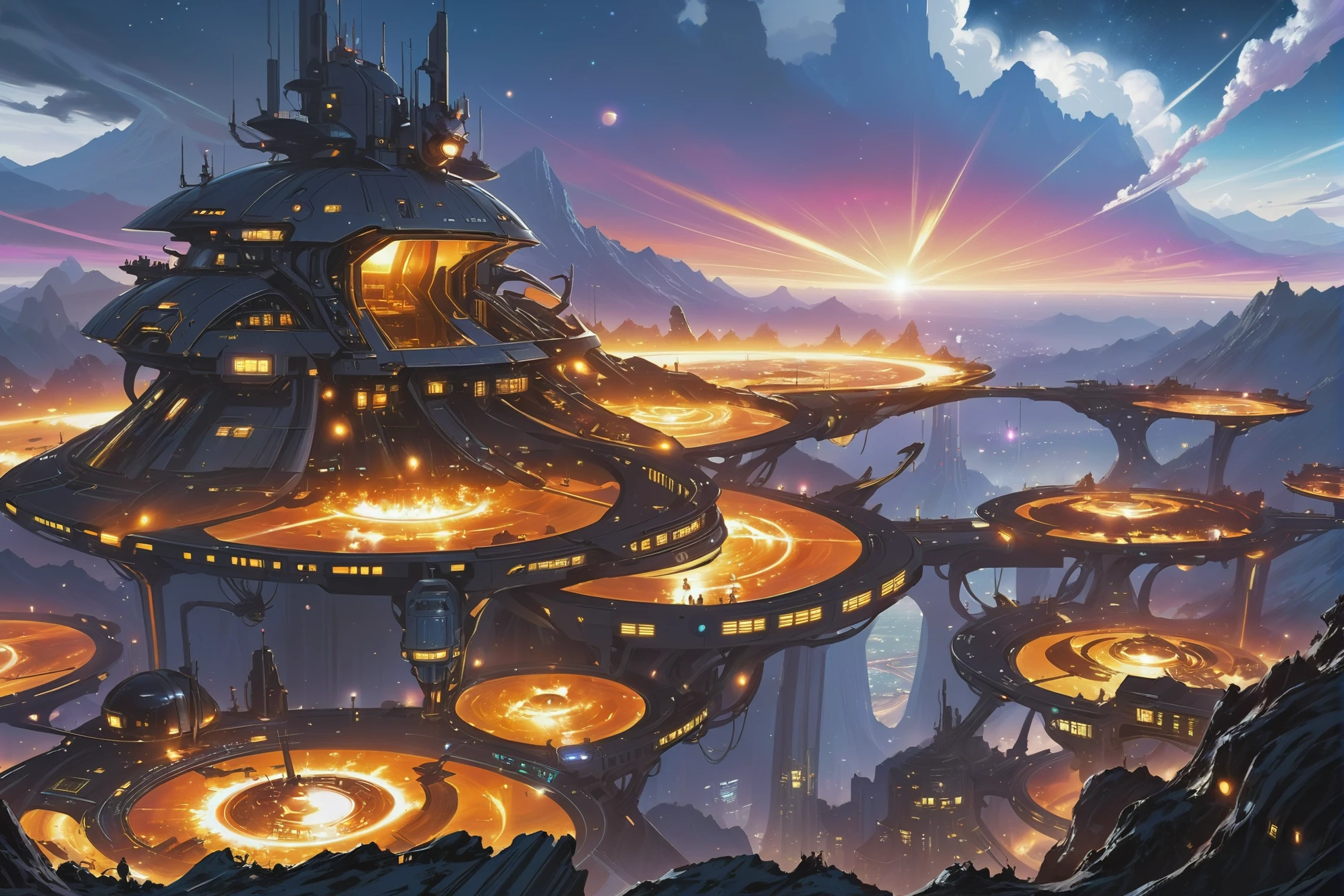 painting, digital painting, beautiful scifi settlement at the end of the universe<lora:EnvyBetterHiresFixXL01:0:hr=1><lora:EnvyDeepforgeXL01:1>