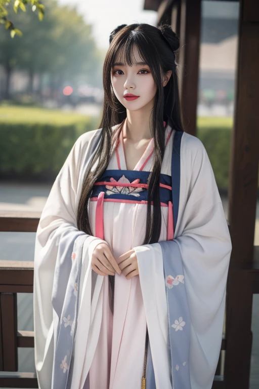 ltra-detailed,highly detailed,best quality,masterpiece,illustration,realistic,photorealistic,
jiangyanli, 1girl, solo,
hanfu, chinese clothes, long sleeves, wide sleeves, shawl,
long hair,double hair bun, hair ornament,bangs,
cowboy shot, looking at viewer,
<lora:jiangyanli_v1_04:0.7>