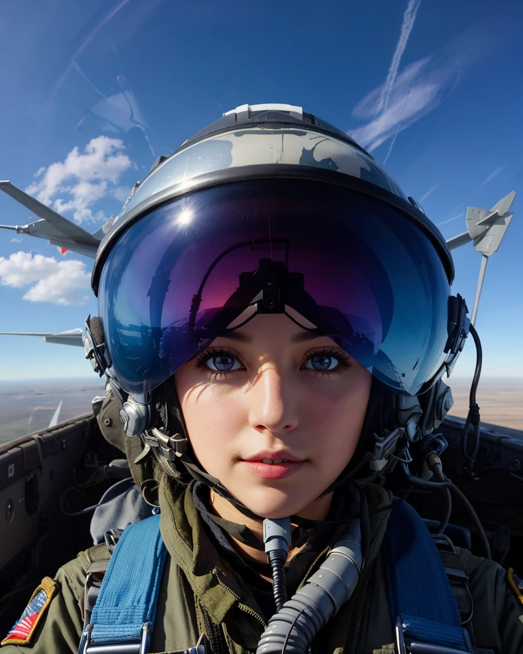 best quality,masterpiece,highly detailed,ultra-detailed, <lora:neg4all_bdsqlsz_V3.5:-1>,1girl, <lora:jetpilotpov:0.75>pilot pov, pilot, military, helmet, cockpit, science fiction,blue sky,