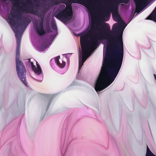 masterpiece, best quality, switosha, cartoon character, long white fur coat, pink collar, angel fluffy wings, no mouth, purple eyes, horns as part of the head, space background, <lora:switosha test:1.25> <lora:add_detail:1> <lora:badhandv4:-1> <lora:easynegative:-1>