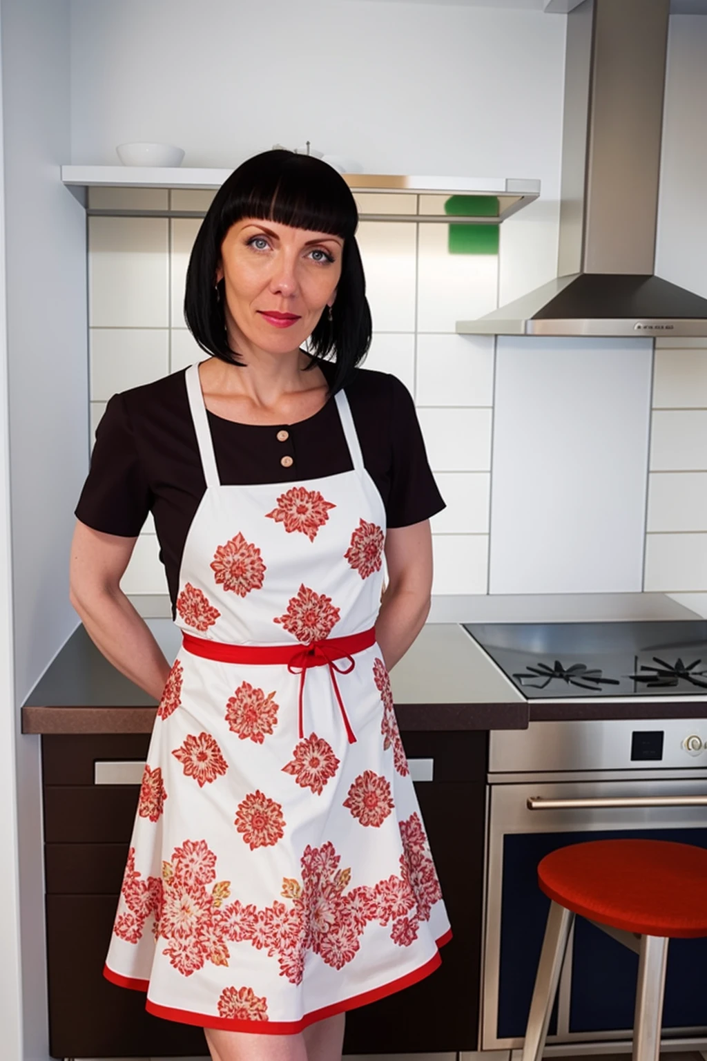 portrait of cherrydespina, kitchen, flower dress, intricate details, highly detailed, sharp <lora:CherryDespina:1>
