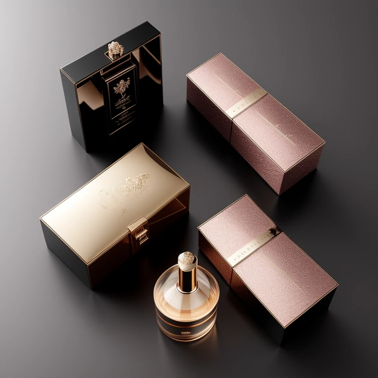 3D Packaging Design for High-End Perfume Luxury branding with a clean and sophisticated text style