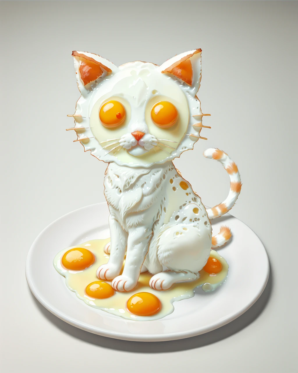 ral-friedegg, Kitty with bacon on a plate <lora:ral-friedegg:1>