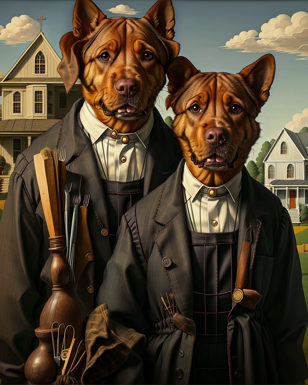 American gothic by Grant Wood HuWoof <lora:SD15-HuWoof-LoRA:1>