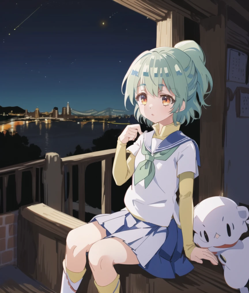 aibi, solo, 1girl, , balcony, [nude:((black pleated skirt)), serafuku, school uniform, sailor collar:0.4], ship, night sky, 
bare arm, cityscape, ponytail, legs, 
beautiful eyes, orange eyes, 
<lora:saijaku_teima-loha-bundle-15000:0:1:lbw=1,0,0,0,0,0,0,0,0,0,0,0,0,0,0,0,0,1,1,1,1,1,0,0,0,0>, <lora:kohakuV5_rev2:0.7>, <lora:linneamix_v74:0.2>