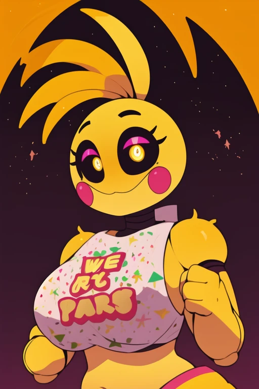 <lora:toychica-06:1> toychica, yellow, yellow sky, stars, <lora:mryu_7:1> poster, detailed shading, detailed ambient light, detailed background, masterpiece,