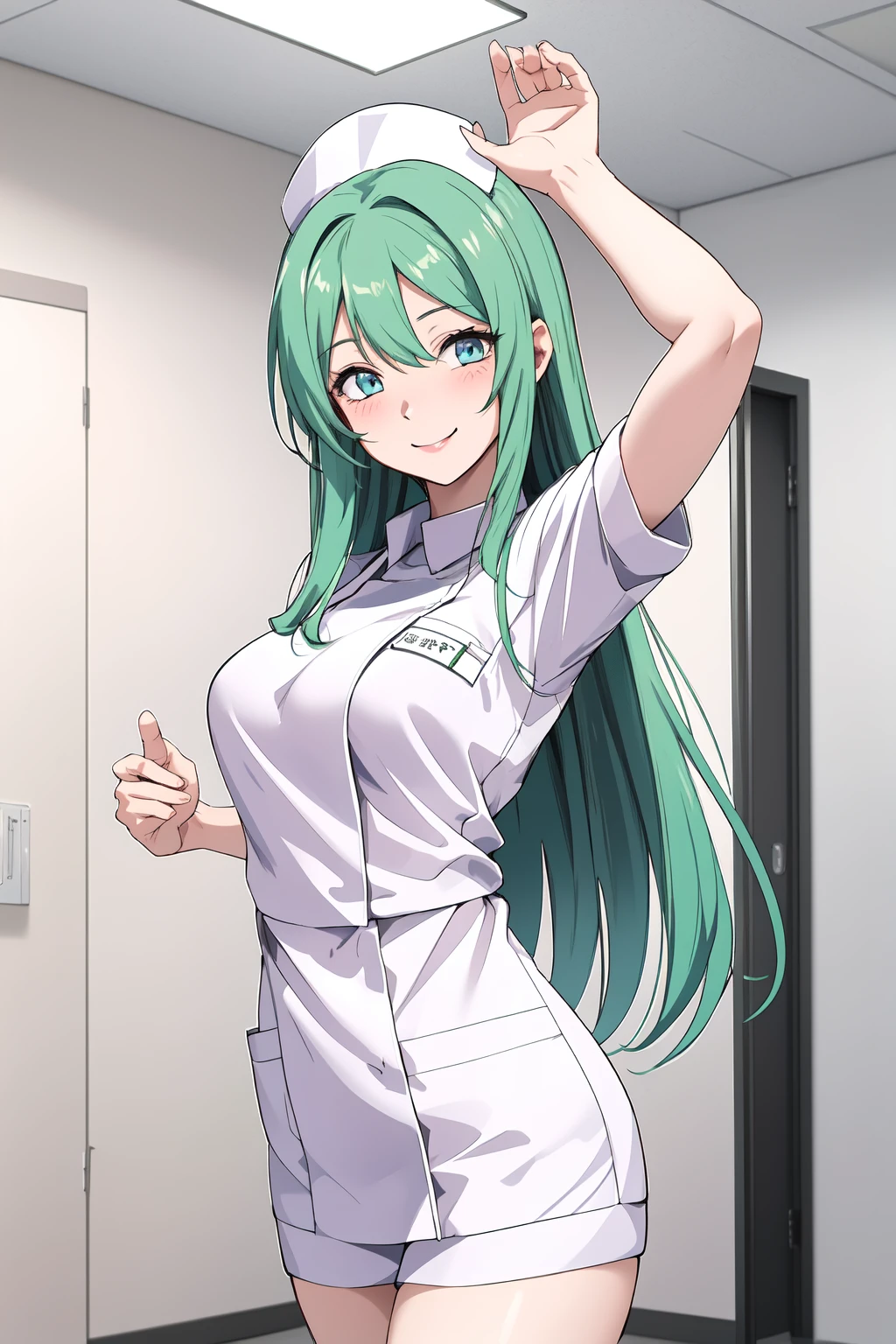 (RAW photo, best quality), 1girl, natural lighting, indoor, hospital, operating room, blush, smile, wink, dynamic pose
<lora:innai_kansen_orikawa_satsuki_v2_2-000004:0.8>, orikawa satsuki, nurse uniform, nurse cap,