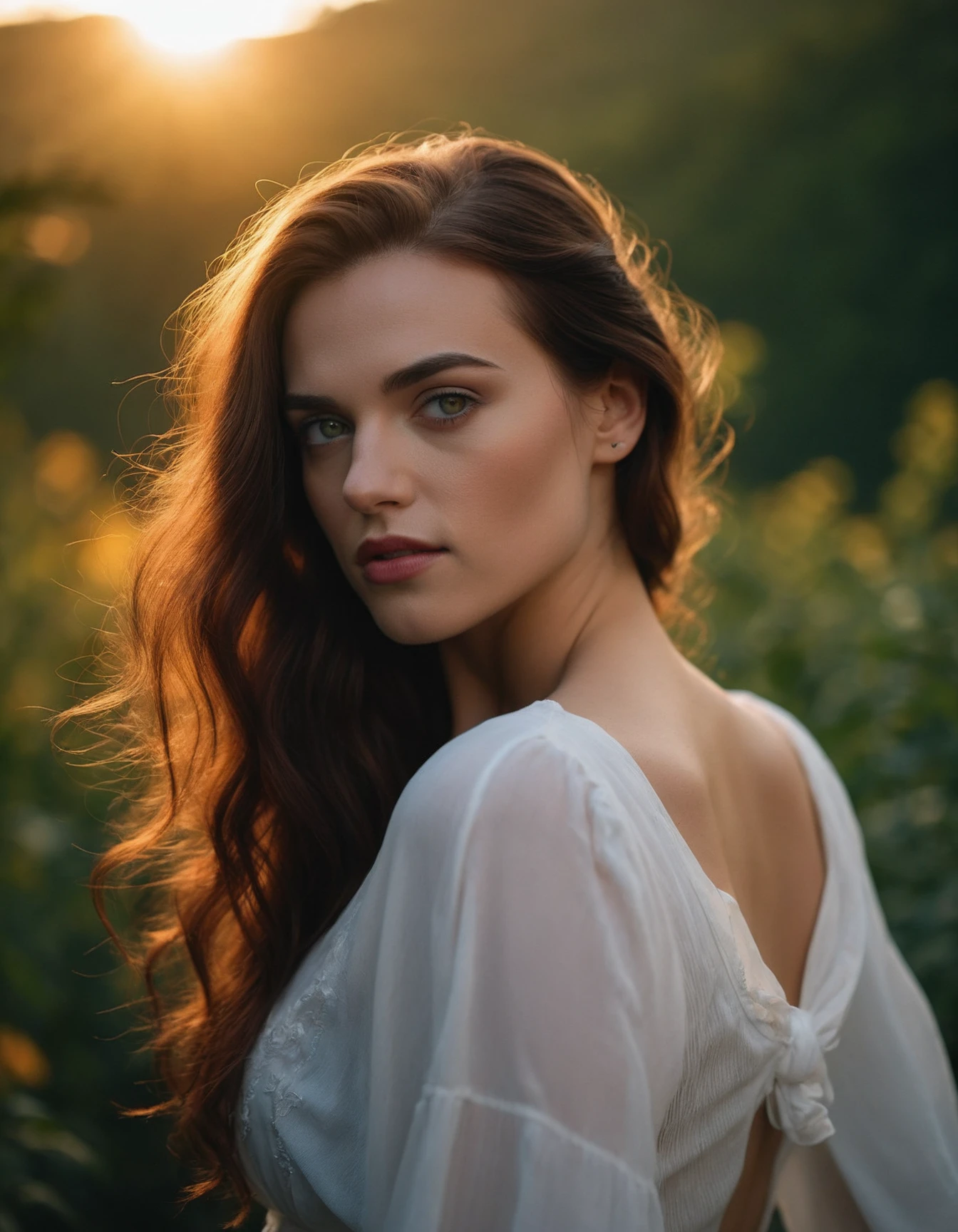 cinematic photo professional fashion close-up portrait photography of a beautiful ((ohwx woman)) at trail during Sunset, Nikon Z9 <lora:katiemcgrath_dh128_v1:1> . 35mm photograph, film, bokeh, professional, 4k, highly detailed