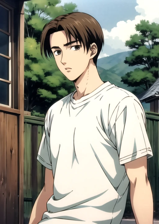 <lora:takumifujiwara:0.6> takumi_fujiwara, 1boy, solo, brown hair, shirt, looking at viewer