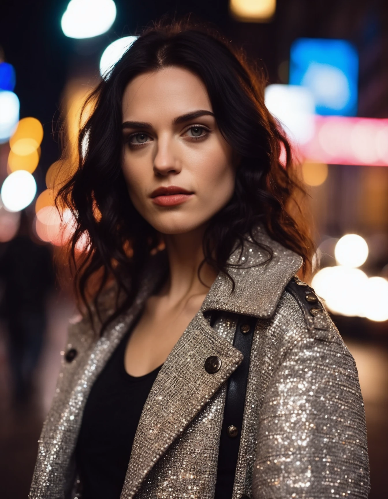 cinematic photo professional fashion close-up portrait photography of a beautiful ((ohwx woman)) in the city at night, Nikon Z9, bokeh <lora:katiemcgrath_dh128_v1:1> . 35mm photograph, film, bokeh, professional, 4k, highly detailed