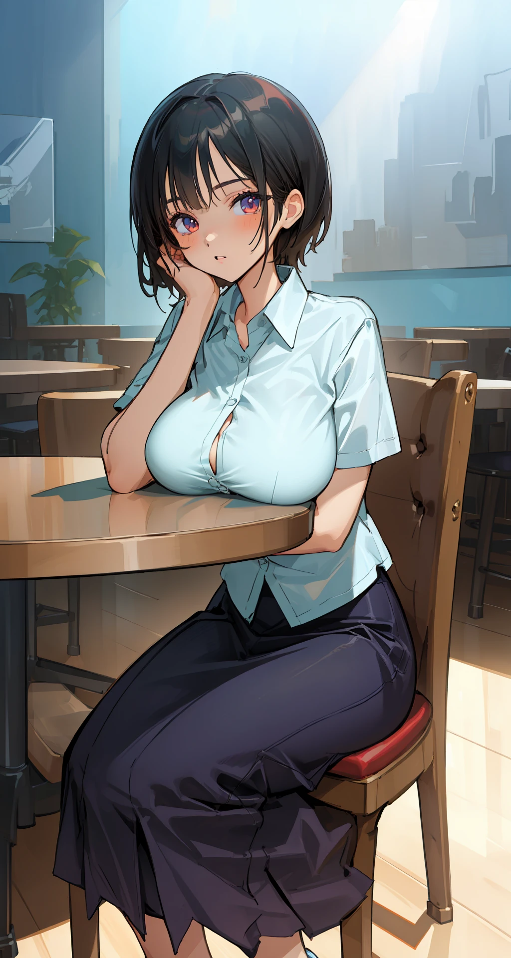 ((((ultra illustrated style:1.0)))),best quality,best animated,masterpiece,ray tracing, global illumination,breast rest, breasts on table, 1girl, solo, sitting, table, looking at viewer,indoors ,shirt ,skirt
<lora:breast rest,breasts on table,full body-000006:0.6> <lora:Hoshizaki Ao_07:0.4>