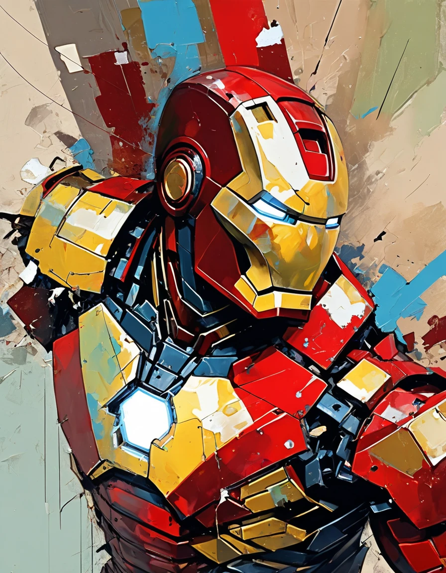 abstract expressionist painting painting of iron man style of Russ Mills, on the side,
close up, full head, (looking to the side:1.2), (looking at looking at viewer:0.4), (dutch angle:1.6),
impasto oil painting heavy brushstrokes by Cy Twombly and Anselm Kiefer, trending on artstation dramatic lighting abstract Expressionism, . energetic brushwork, bold colors, abstract forms, expressive, emotional