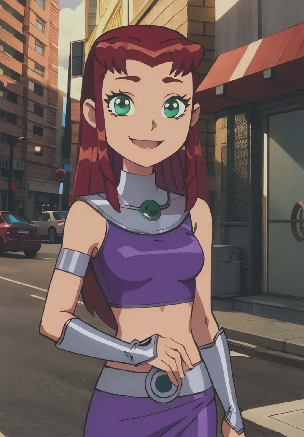 <lora:Teen_Titans:0.6>,Starfire ,smile,