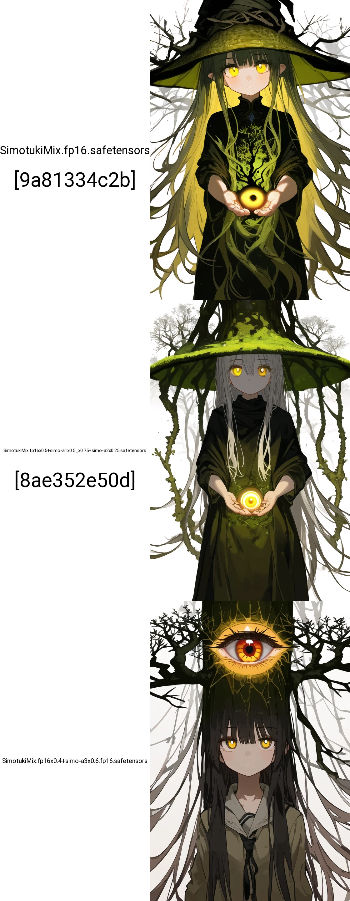 1girl, long hair, yellow eye, detailed pupil, BREAK, tree, eldritch atmosphere