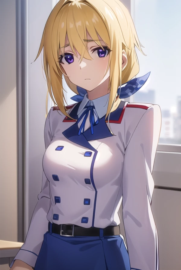 charlottedunois, <lora:charlotte dunois s2-lora-nochekaiser:1>,
charlotte dunois, long hair, blonde hair, ribbon, (purple eyes:1.1), ponytail,
BREAK school uniform, ribbon, blue ribbon, long sleeves, (red trim:1.2), uniform, military uniform, (white military uniform:1.5),
BREAK indoors, classroom,
BREAK looking at viewer, (cowboy shot:1.5),
BREAK <lyco:GoodHands-beta2:1>, (masterpiece:1.2), best quality, high resolution, unity 8k wallpaper, (illustration:0.8), (beautiful detailed eyes:1.6), extremely detailed face, perfect lighting, extremely detailed CG, (perfect hands, perfect anatomy),