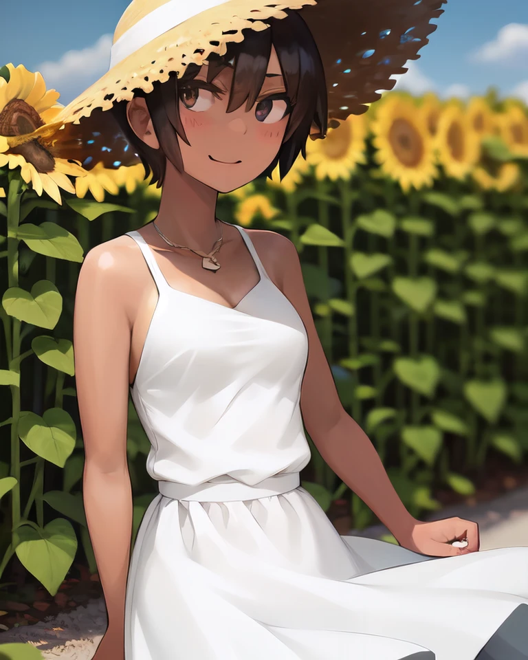 Kuchisake-onna, tmasterpiece, long black hair, sewn mouth, smiling, shy, dark green eyes, Hairline, Fair skin, Masterpiece weaving on the side, Best quality, Long white dress, stands, look at the viewer, medium chest