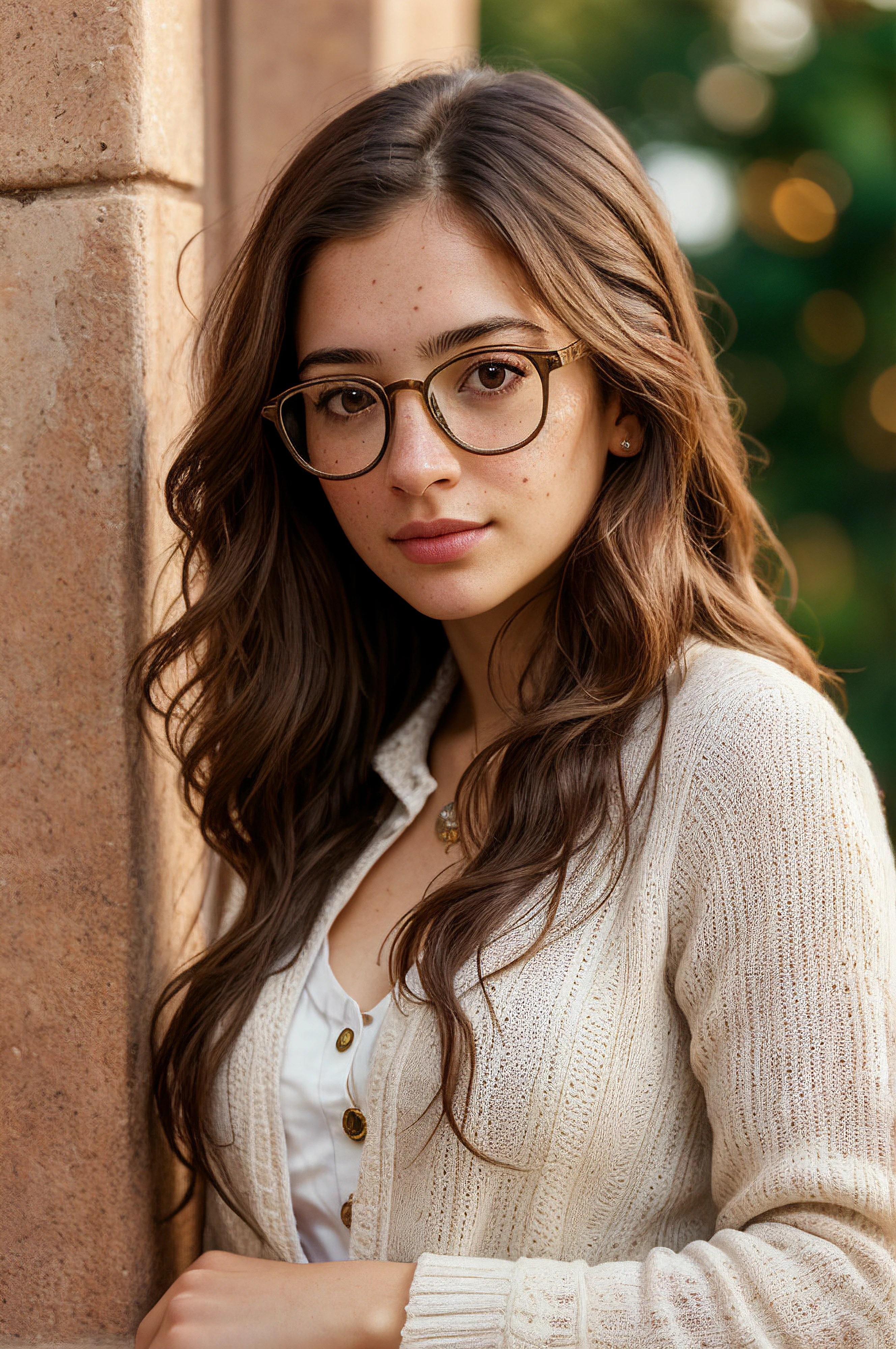 professional, masterpiece, 4k, portrait of a cute 30yo woman, long hair, latin, glasses, [[freckles]], detailed face, detailed skin, photography, photorealistic