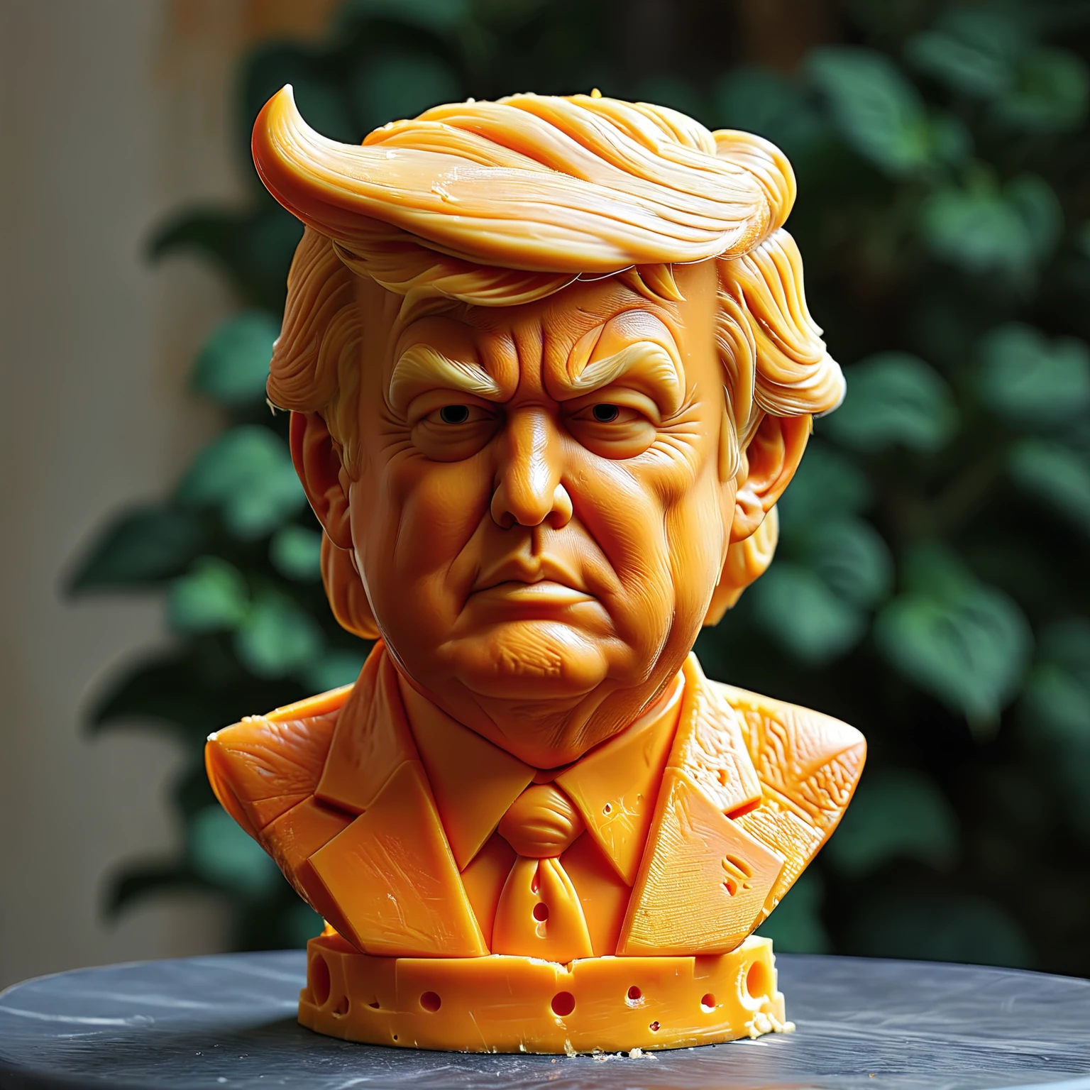 stylized orange cheese sculpture of a bust of donald trump, made from cheese
<lora:cheese-style-sdxl-v1:1>