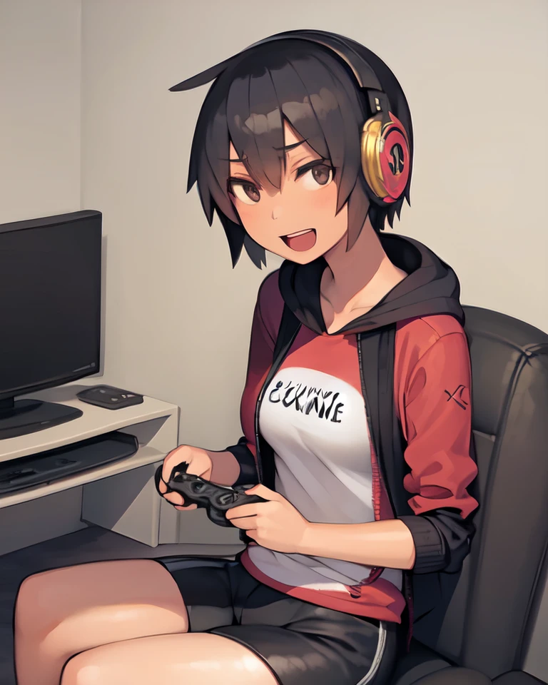 score_9,score_8_up,score_7_up,source_anime,<lora:Pony-äººç©-çº¦æ-æ¶å´çä¸ï¼ChameleonAIï¼:1>,1girl,solo,TokisakiKurumi,black hair,low twintails,heterochromia,red eye,yellow eye,clock eyes,indoors,living room,white t-shirt,oversized shirt,surprised,crossed legs,sitting,sofa,television,looking at television,playstation controller