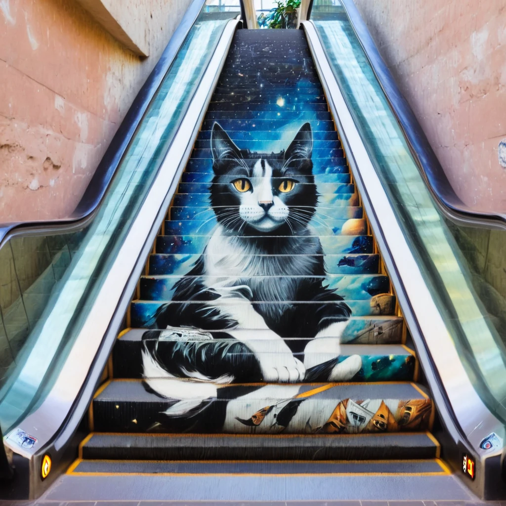 a cat, escalator-art <lora:escalator-art6:1>
