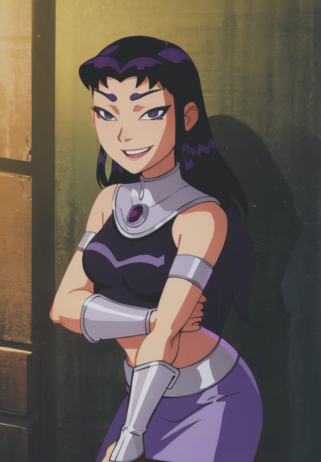 <lora:Teen_Titans:0.6>,Blackfire,smile,