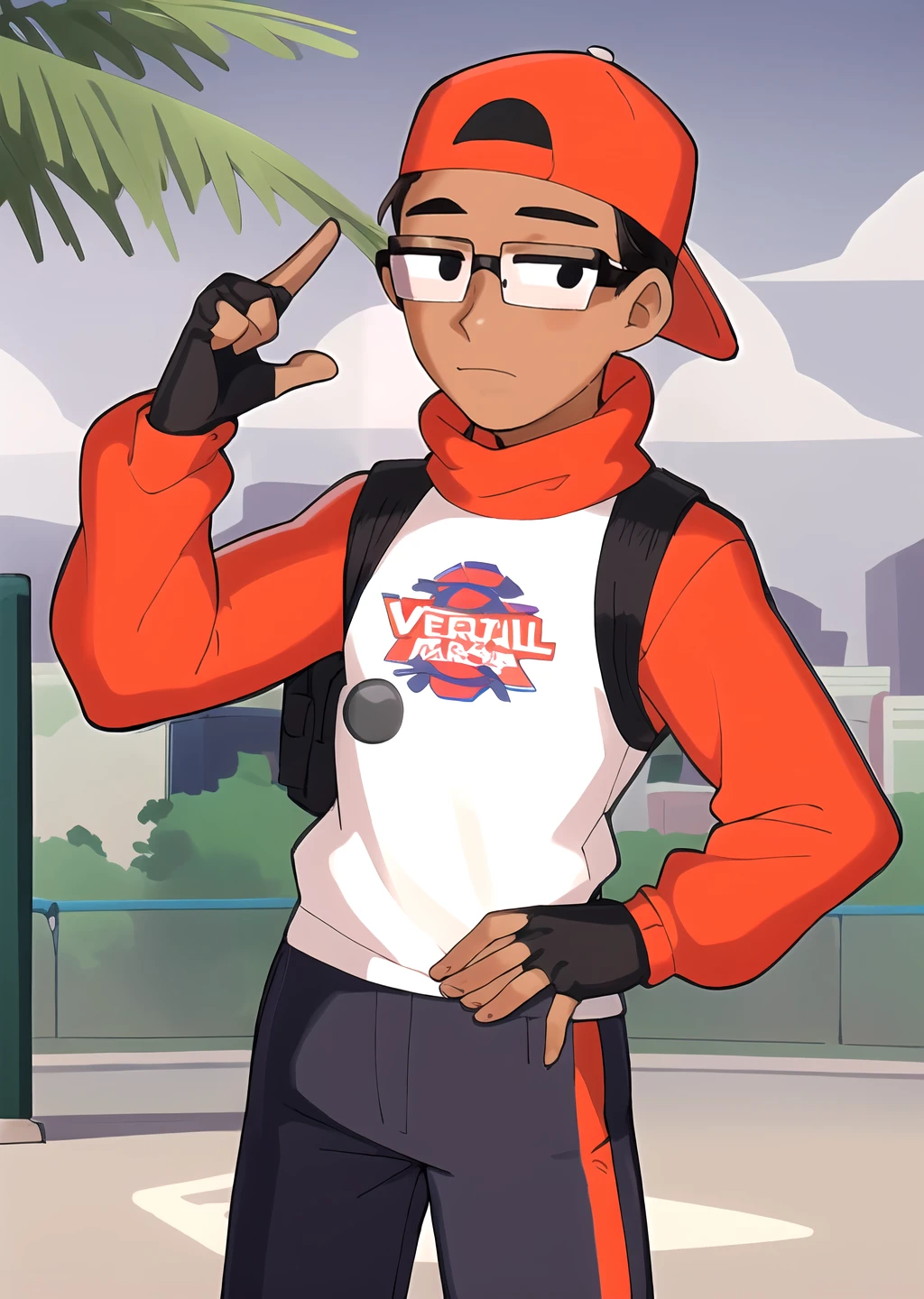<lora:GoodHands-beta2:1> 1boy, <lora:verbalase-09:0.65> verbalase, male focus, baseball cap, backwards hat, glasses, solo, red sleeves, gloves,
mature male, fingerless gloves, black eyes,
<lora:inkerton-kun-1128it:1>