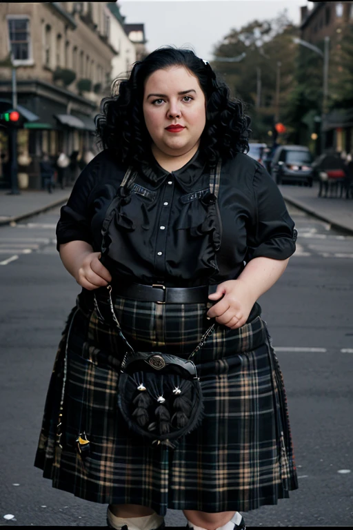 cinematic photo, fat woman with black retro curls wearing a s_kilt, 35mm photograph, film, bokeh, professional, 4k, highly detailed <lora:s_kilt:.7> <lora:sd_v15_dpo_lora_v1:1>