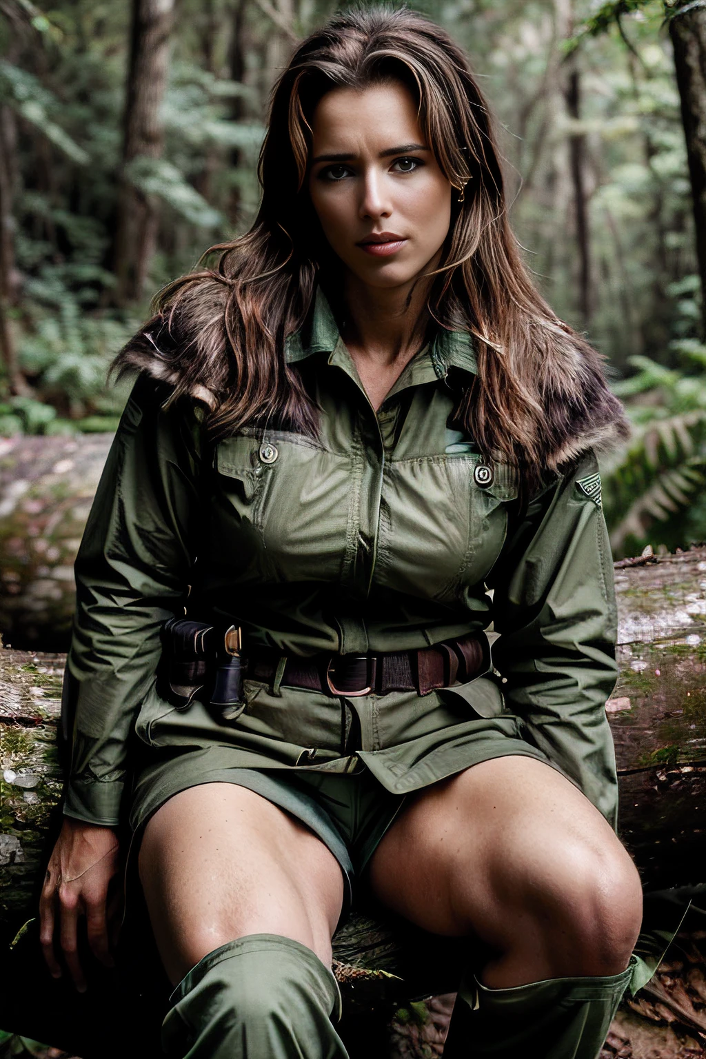 Two Sexy WomenBig Breasts Body Athletic Camouflage Pants Military Backpack Green Woman Pre Cap Boot Sunglasses with a Rifle NSFW Forest Snake in the Forest NSFW