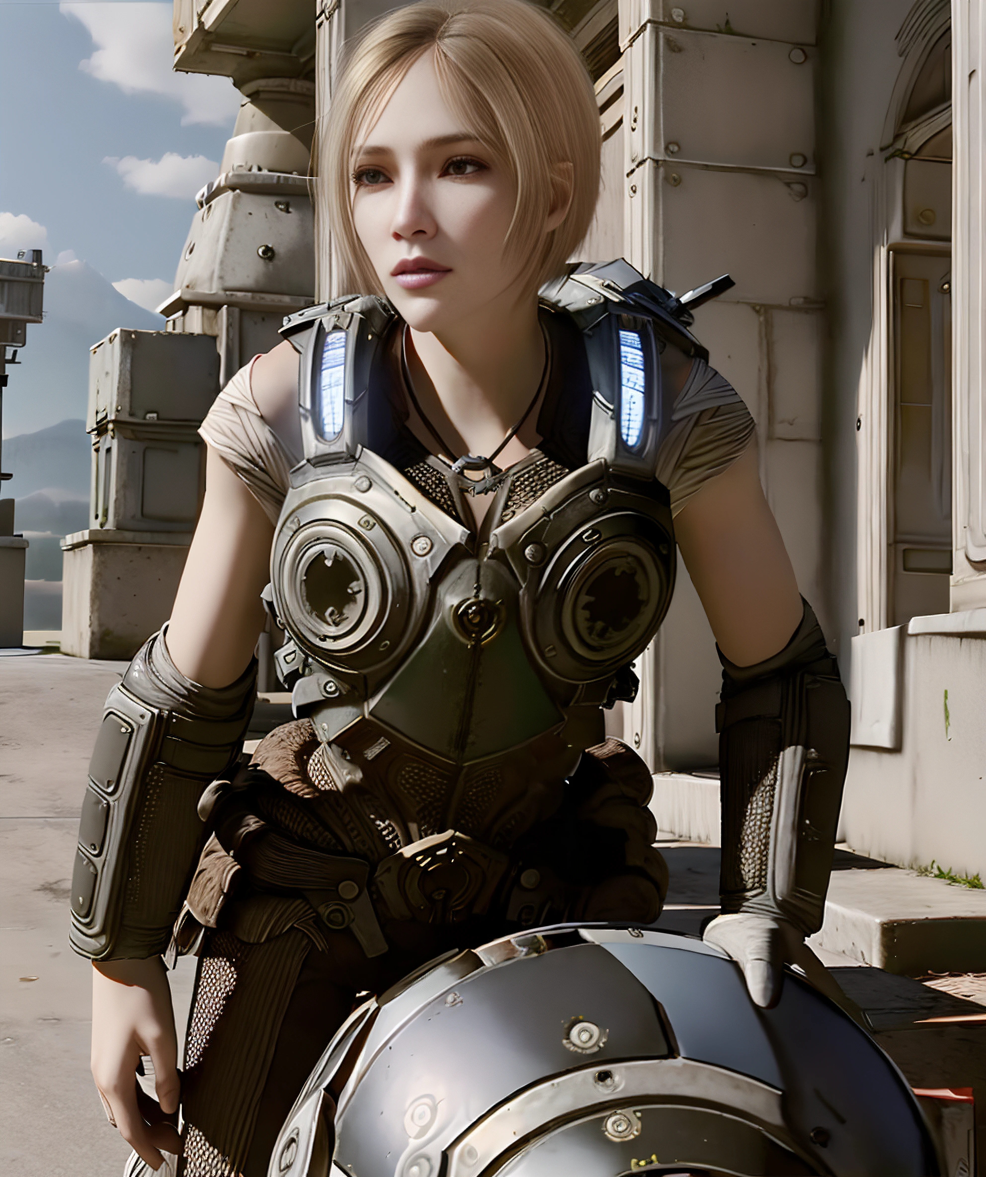 anya_stroud, natural color, standing, looking at camera, armor <lora:Anya_Stroud:0.85>