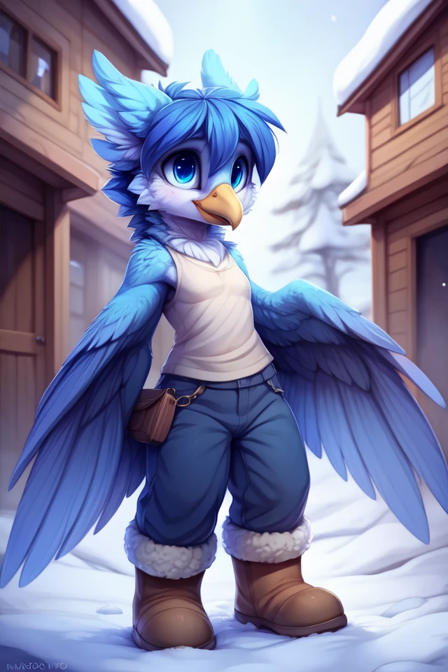 mechanism, wooden engine, copper, lab, outdoors, snow, winter, <lora:Martlet:0.7> marlet, bird, blue feathers, wing arms, blue eyes, blue pants, white shirt, brown boots, masterpiece, high detail, chibi, cute, hard light, cartoon, bright, volumetric light
uploaded on e621, by Castitas, by Makoto Shinkai, by Yakovlev